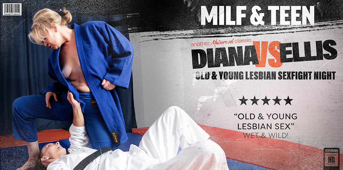 Mature NL Diana, Ellis Courtney 57 year old MILF Diana gets wet with 26 year old Ellis in this old and young lesbian sexfight match